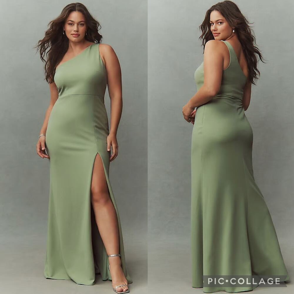 BHLDN Anthropologie Crepe Hallie One Shoulder Slit Maxi Dress Gown 10